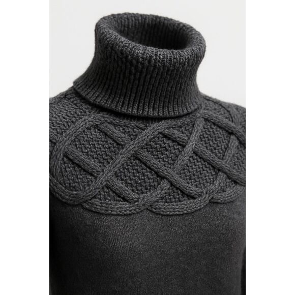 INC Petite Luxury Silk Angora Blend Turtleneck Sweater Gray Cable Knit - Picture 2 of 13